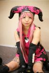  ball_&amp;_chain boots cosplay fingerless_elbow_gloves horns laces photo pink_hair tagme_character tagme_series zakuro_(model) 