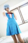  ayanami_rei bandage blue_hair cosplay knee_socks neon_genesis_evangelion photo sailor_uniform saya school_uniform 