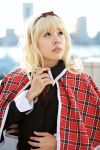   blazer blonde_hair cape cosplay hair_bow maritsuki_haru mashiro_rima photo school_uniform shugo_chara! tartan  