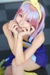  cheerleader cosplay hair_bow hiiragi_tsukasa lucky_star maritsuki_haru photo pom_poms purple_hair  