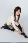  cosplay knee_socks photo pleated_skirt school_uniform sleeveless_sweater sugimoto_yumi 