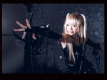  amane_misa blades blonde_hair cosplay death_note elbow_gloves fishnet_stockings kipi-san lace photo torn_clothes twintails 