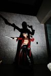  boots cosplay dante devil_may_cry gun leather_pants overcoat photo reizi silver_hair 