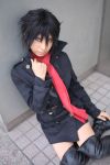   ari_(model) cosplay overcoat photo tagme_character tagme_series thigh_boots necktie  