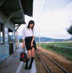  cosplay knee_socks photo school_uniform skirt_lift sugimoto_yumi train_station 