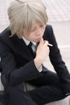   akira_(model) cigarette cosplay crossplay gokudera_hayato kateikyoushi_hitman_reborn photo silver_hair suit necktie  
