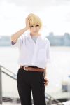  amamiya_laiko blonde_hair cosplay higurashi_no_naku_koro_ni houjou_satoshi photo school_uniform 