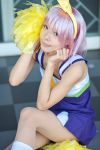   cheerleader cosplay hair_bow hiiragi_tsukasa lucky_star maritsuki_haru photo pom_poms purple_hair  