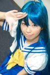  ahoge blue_hair cosplay izumi_konata lucky_star photo sailor_uniform school_uniform yayoi 