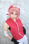  ari cosplay elbowpads gloves haruno_sakura headband naruto photo pink_hair shorts 