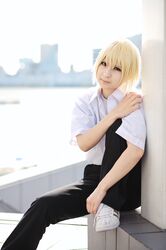  amamiya_laiko blonde_hair cosplay higurashi_no_naku_koro_ni houjou_satoshi photo school_uniform 