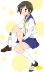  1girl hasegawa_fumi kneehighs loafers mizuki_makoto school_uniform serafuku shoes short_hair sitting skirt solo white_legwear yuyushiki 