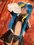   blue_hair boots cosplay dizzy garters guilty_gear kabura_hitori_(model) midriff photo thigh-highs twintails under_boob  