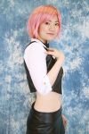  cosplay dealer leather midriff miniskirt pachi-slot_sengen_rio_de_carnival photo pink_hair vest yun_(model) 