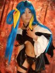   blue_hair boots cosplay dizzy garters guilty_gear kabura_hitori_(model) midriff photo thigh-highs twintails under_boob  