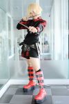  belts blonde_hair boots cosplay minase_risa photo plaid rin_(character) shorts togainu_no_chi twin_daggers 