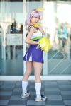   cheerleader cosplay hair_bow hiiragi_tsukasa lucky_star maritsuki_haru photo pom_poms purple_hair  