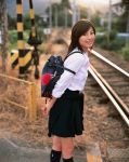  cosplay knee_socks photo school_uniform sugimoto_yumi train_tracks 