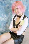  cosplay dealer leather midriff miniskirt pachi-slot_sengen_rio_de_carnival photo pink_hair vest yun_(model) 