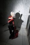  boots cosplay dante devil_may_cry gun leather_pants overcoat photo reizi silver_hair 