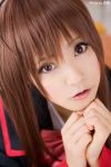  1girl brown_eyes brown_hair cosplay little_busters!! looking_at_viewer natsume_rin photo ribbon sakura_hinoki school_uniform 