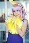   cheerleader cosplay hair_bow hiiragi_tsukasa lucky_star maritsuki_haru photo pom_poms purple_hair  