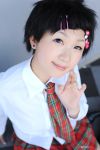  blouse cosplay d.gray-man lenalee_lee photo plaid pleated_skirt school_uniform takamura_mashiro 
