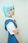  ayanami_rei blue_hair cosplay neon_genesis_evangelion noriko photo red_eyes sailor_uniform school_uniform 