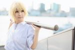  amamiya_laiko baseball_bat blonde_hair cosplay higurashi_no_naku_koro_ni houjou_satoshi photo school_uniform 