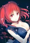  1girl breasts cleavage crossed_arms culter flower hair_bobbles hair_ornament onozuka_komachi red_eyes redhead short_hair short_twintails smile solo spider_lily touhou twintails 