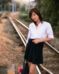  cosplay knee_socks photo school_uniform sugimoto_yumi train_tracks 