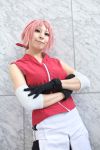  ari cosplay elbowpads gloves haruno_sakura headband naruto photo pink_hair shorts 