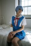  ayanami_rei bandage blue_hair cosplay knee_socks neon_genesis_evangelion photo sailor_uniform saya school_uniform 
