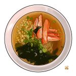  absurdres bowl food food_focus garnish highres no_humans noodles original ramen seaweed simple_background soup spring_onion still_life studiolg vegetable white_background 