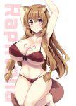  1girl akikaze_tsumuji animal_ears breasts brown_hair character_name chest_tattoo eyebrows_visible_through_hair highres large_breasts looking_at_viewer pink_eyes raccoon_ears raccoon_tail raphtalia shiny shiny_hair simple_background solo tail tate_no_yuusha_no_nariagari tattoo white_background 