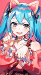  :d animal_ears bangs bare_shoulders black_choker black_ribbon blue_eyes blue_hair blush cat_ears choker crossed_bangs fake_animal_ears hair_ornament hair_ribbon hairband hairclip hatsune_miku heart heart_choker highres long_sleeves mika_pikazo open_mouth paw_pose pink_theme ribbon round_teeth sash shiny shiny_hair signature smile teeth twintails upper_body upper_teeth vocaloid 