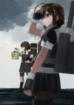  2girls :o ahoge bangs black_gloves black_legwear black_skirt blue_eyes braid brown_hair bucket chagen_kokimu clouds cloudy_sky dated fingerless_gloves gloves hair_flaps hair_ornament hairband hand_on_hip highres holding holding_bucket kantai_collection kneehighs multiple_girls neckerchief ocean outdoors pleated_skirt red_neckwear rigging sailor_collar school_uniform serafuku shading_eyes shigure_(kantai_collection) shiratsuyu_(kantai_collection) short_hair short_sleeves signature single_braid skirt sky starfish water 