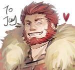 1boy armor beard breastplate cape cleavage_cutout clothing_cutout face facial_hair fate/grand_order fate/zero fate_(series) fur-trimmed_cape fur_trim ina_zuma iskandar_(fate) leather looking_at_viewer male_focus portrait red_eyes redhead simple_background sketch solo white_background 