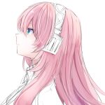  1girl blue_eyes commentary expressionless half-closed_eyes headphones kkr_rkgk long_hair megurine_luka pink_hair portrait profile sketch solo unfinished vocaloid white_background 