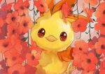  alternate_color brown_eyes closed_mouth commentary_request flower gen_3_pokemon goma_(nabepa_nabepa) highres looking_at_viewer no_humans plant pokemon pokemon_(creature) shiny_pokemon starter_pokemon torchic vines yellow_fur 