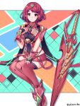 1girl breasts highres large_breasts pixerite pyra_(xenoblade) red_eyes redhead short_hair shorts skindentation solo sword weapon xenoblade_chronicles_(series) xenoblade_chronicles_2 