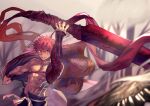  1boy absurdres bandages fate/grand_order fate/stay_night fate_(series) glowing_lines heaven&#039;s_feel highres hiro_(hirohiro_gorira) huge_filesize huge_weapon igote male_focus orange_eyes orange_hair sengo_muramasa_(fate) shirtless sword weapon 