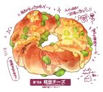  bread doughnut food food_focus highres momiji_mao no_humans original pastry peas simple_background still_life translation_request vegetable white_background 