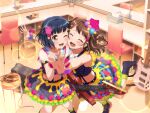  2girls bang_dream! guitar hug idol official_art smile sweat sweating toyama_kasumi ushigome_rimi 