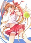  1girl brown_eyes brown_hair original ponytail sportwear sweat tennis_ball tennis_uniform visor_cap 