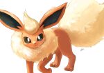  black_eyes bright_pupils closed_mouth flareon gen_1_pokemon highres ikei looking_at_viewer no_humans paws pokemon pokemon_(creature) signature solo standing symbol_commentary toes white_background 
