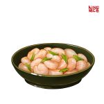  absurdres bowl english_text food food_focus highres jiumudao leaf no_humans original seafood shrimp simple_background vegetable white_background 