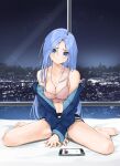  1girl big_breasts blue_eyes blue_hair bra chaesu looking_at_viewer minah_(chaesu) shorts 