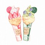  artist_name berries blueberry candy candy_cane cookie crepe food food_focus fruit ice_cream lisazhou_art no_humans oreo original pancake signature simple_background strawberry traditional_media watercolor_(medium) white_background 