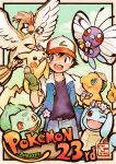  1boy absurdres ash_ketchum bangs baseball_cap belt_buckle black_hair blush buckle bulbasaur butterfree charmander clothed_pokemon commentary_request coogee copyright_name fingerless_gloves flower gen_1_pokemon gloves green_gloves hat highres huge_filesize jacket male_focus mouth_hold on_shoulder open_mouth pants pidgeotto pikachu pokemon pokemon_(anime) pokemon_(classic_anime) pokemon_(creature) pokemon_on_shoulder scarf shirt short_sleeves squirtle teeth 